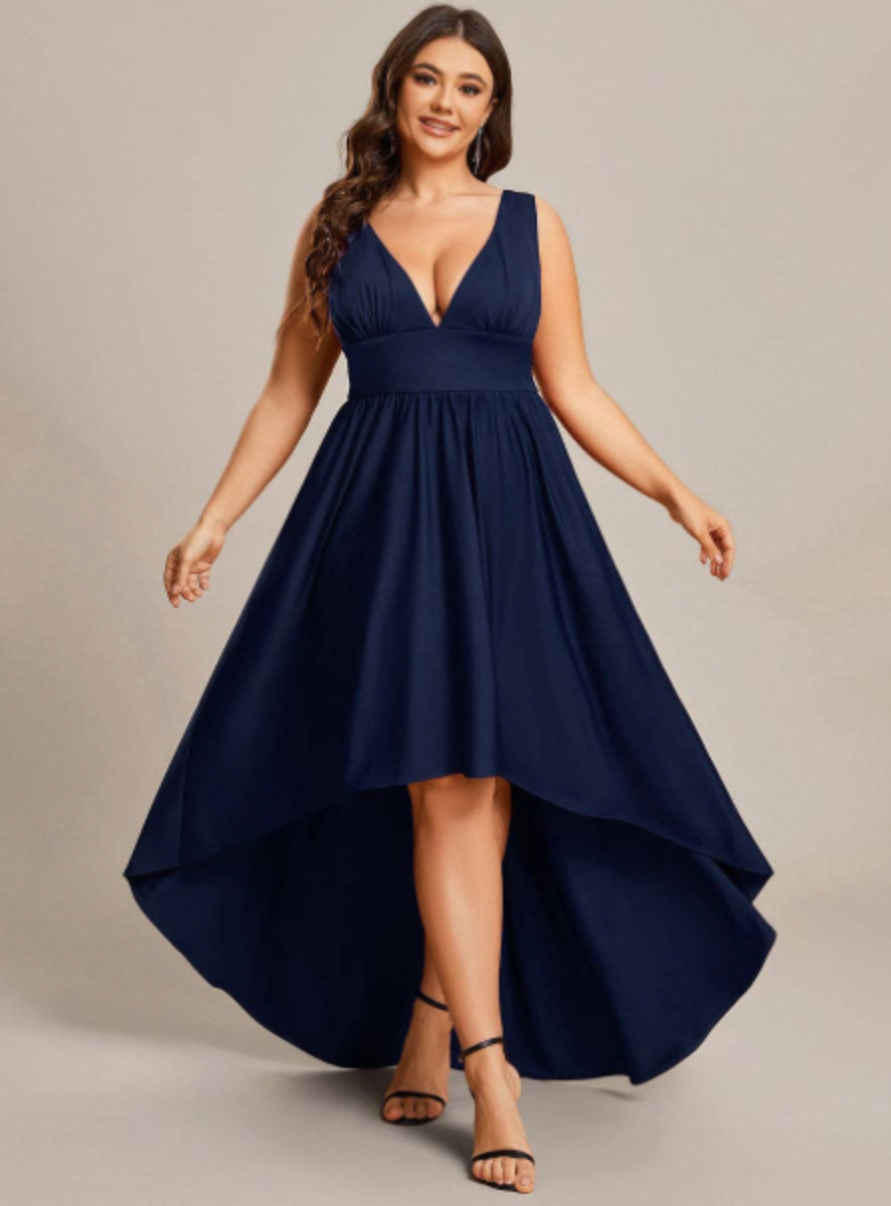 Plus Size High Low Deep V Neck Sleeveless Dress