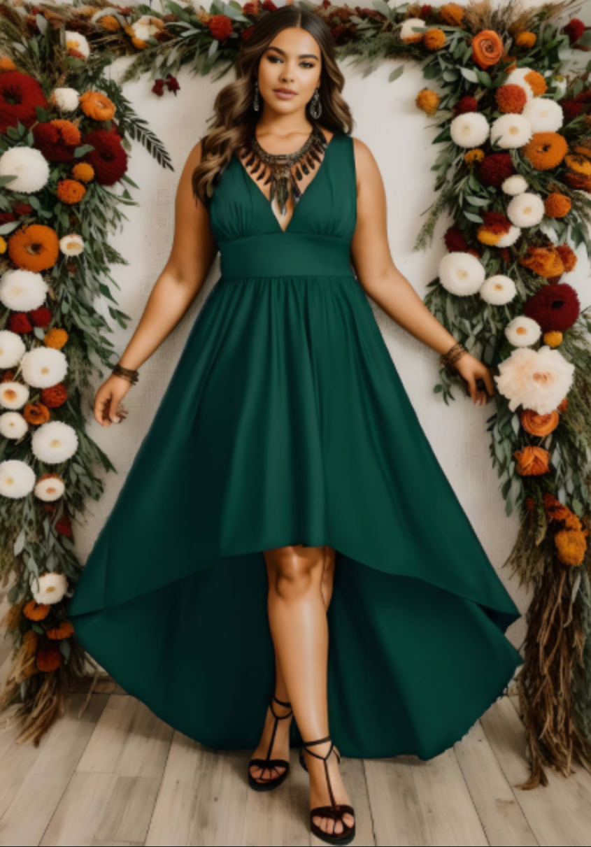Plus Size High Low Deep V Neck Sleeveless Dress