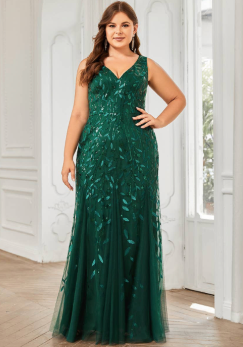 Plus Size Sequin Leaves Dress