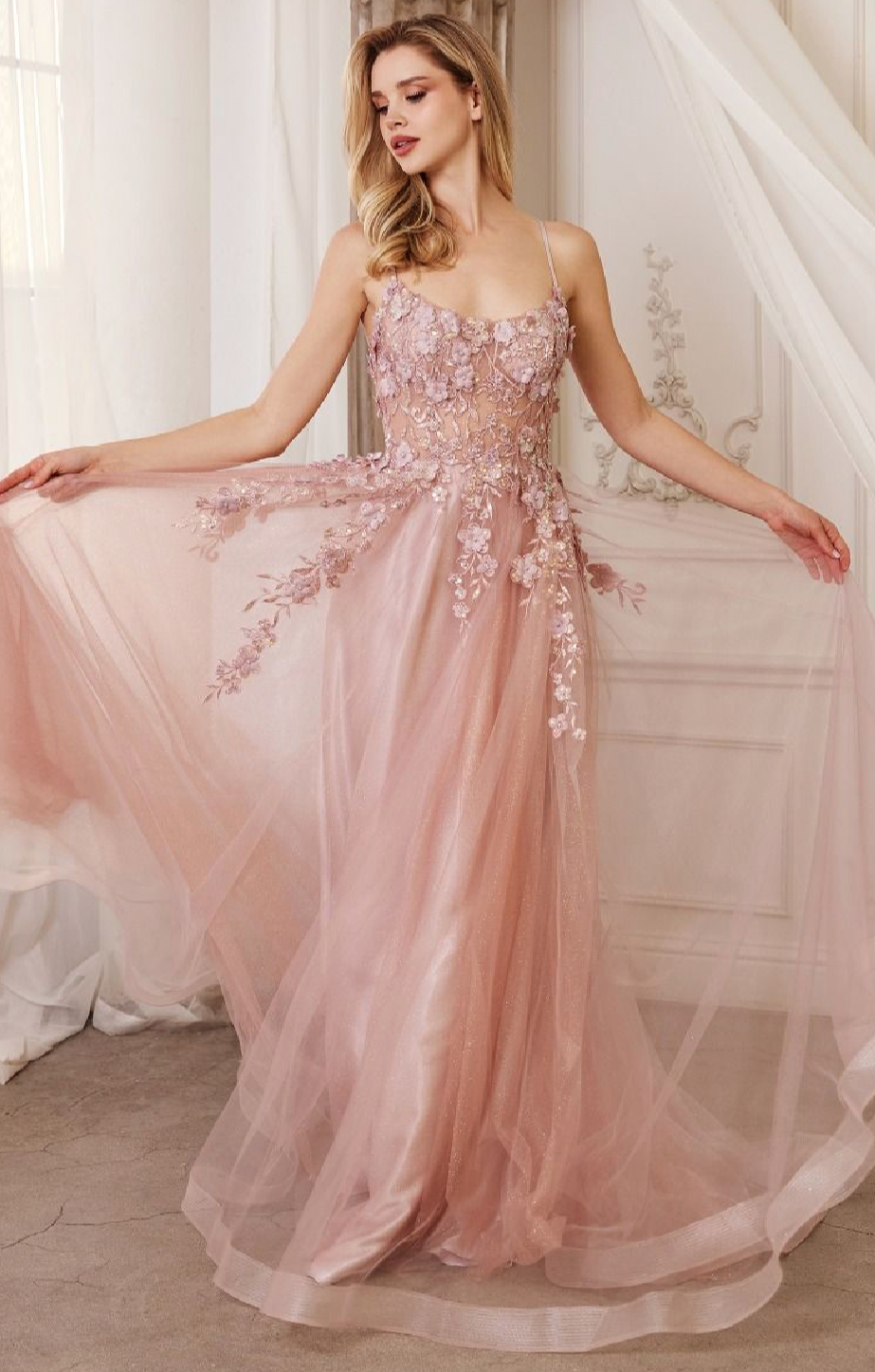 FLORAL APPLIQUE A-LINE GOWN