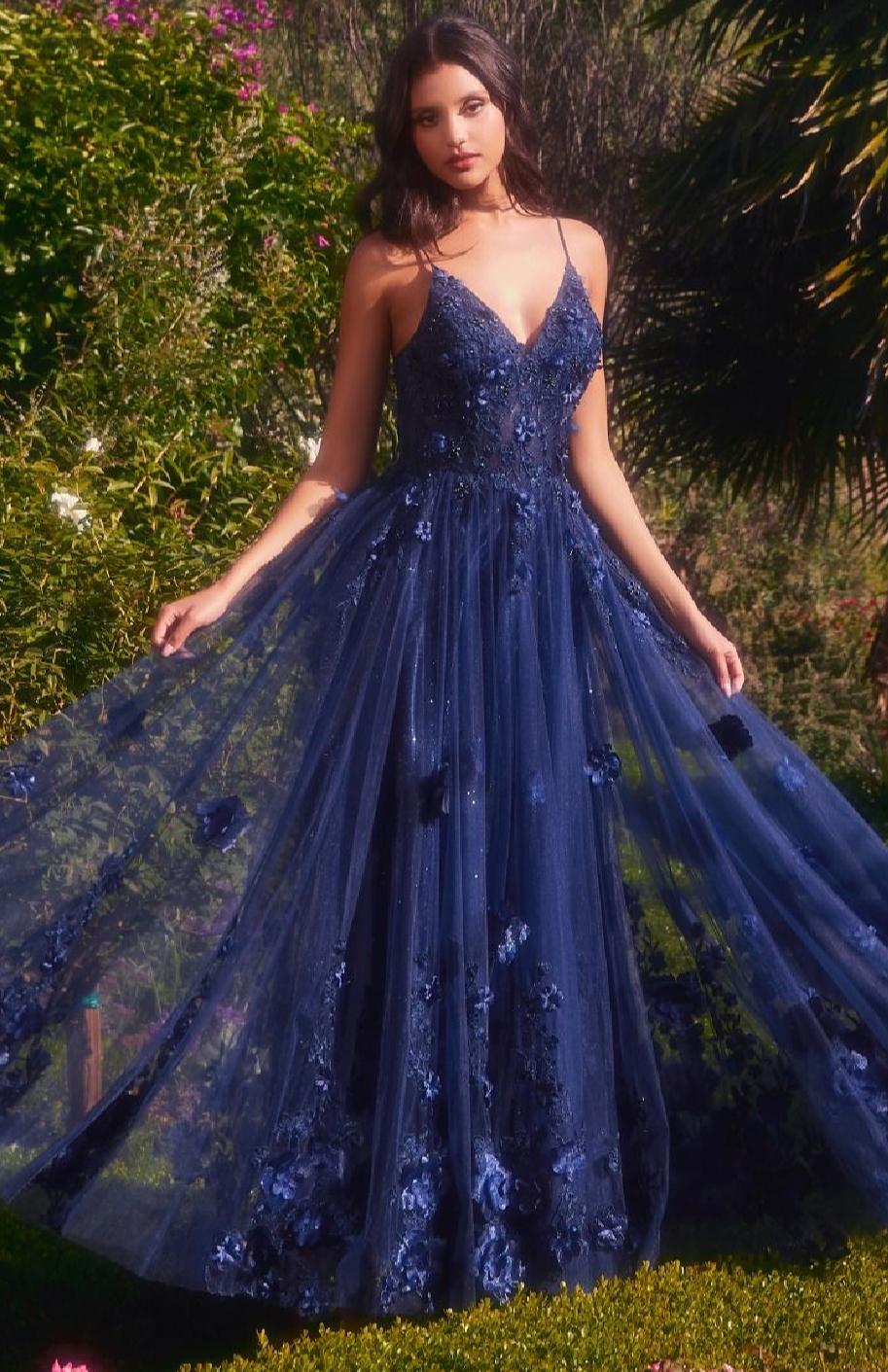 TULLE A-LINE FLORAL APPLIQUED GOWN