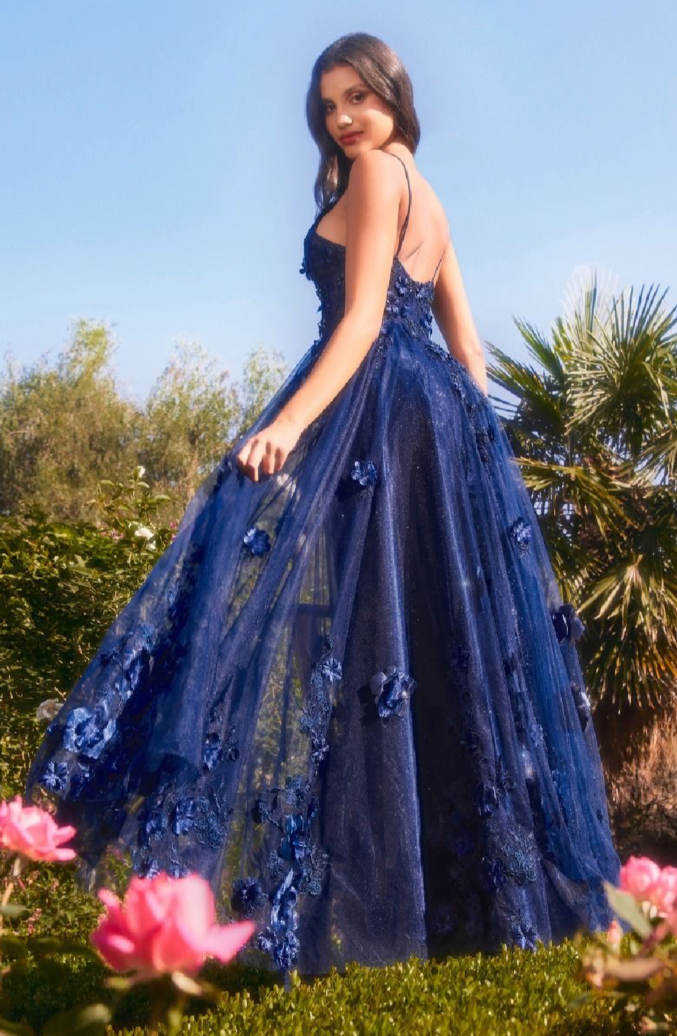 TULLE A-LINE FLORAL APPLIQUED GOWN