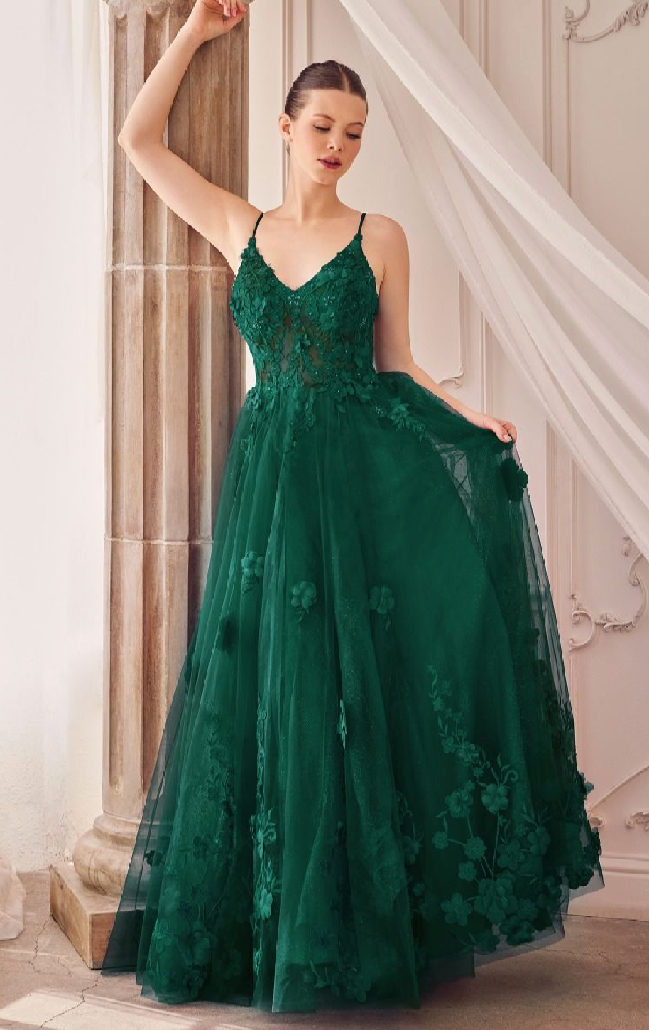 TULLE A-LINE FLORAL APPLIQUED GOWN