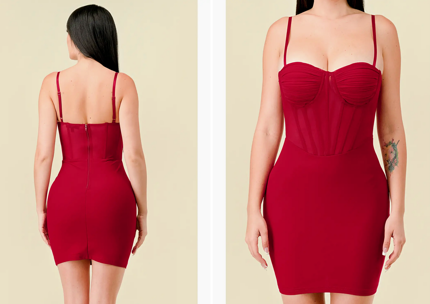Solid Mesh Ruched Bustier Corset Mini Dress