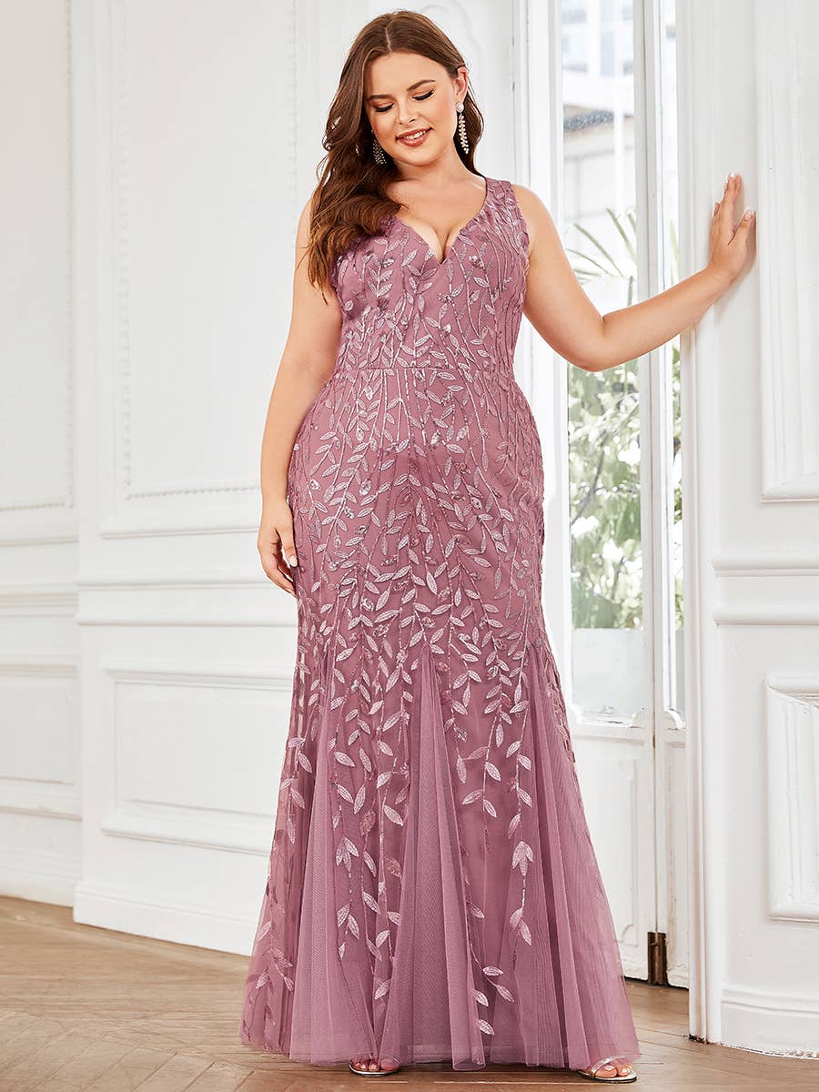 Plus Size Sequin Leaves Dress