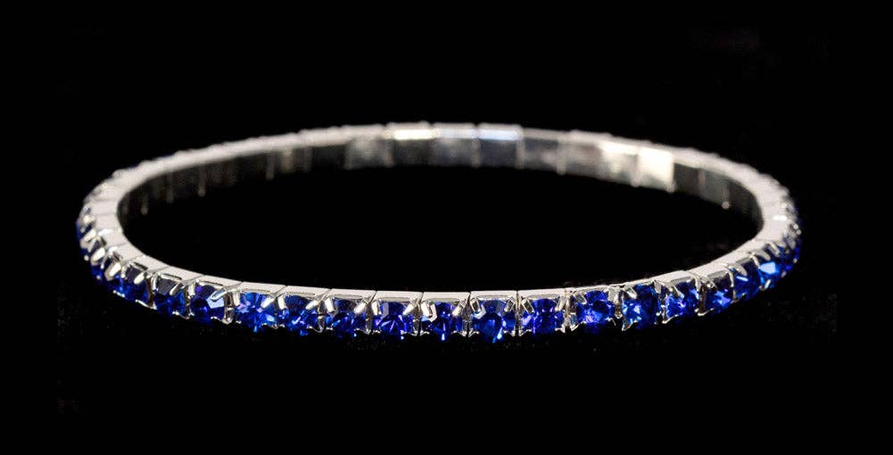 1 Row Stretch Rhinestone Bracelet-Sapphire Silver