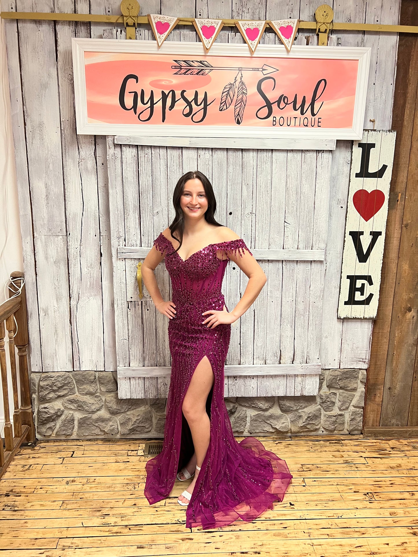 OFF THE SHOULDER SEQUIN GOWN