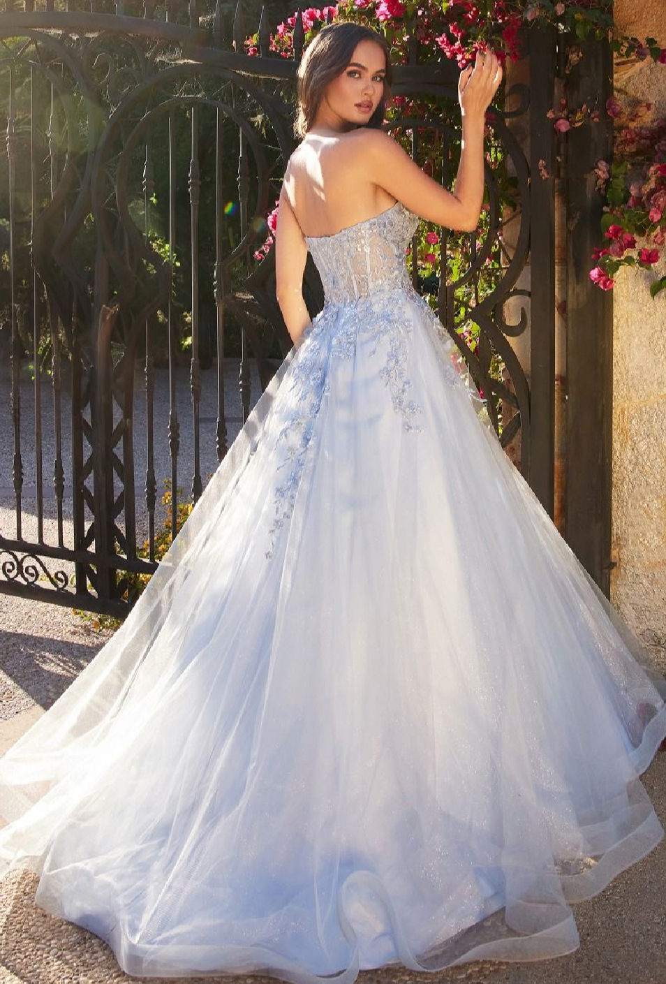 LAYERED TULLE STRAPLESS BALL GOWN