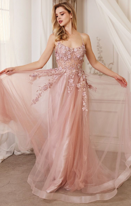 FLORAL APPLIQUE A-LINE GOWN