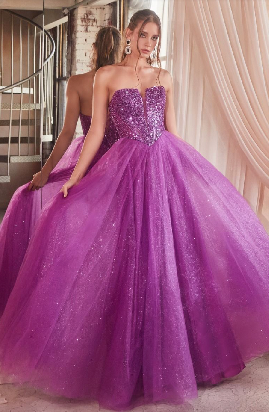 STRAPLESS SEQUIN & TULLE A-LINE DRESS