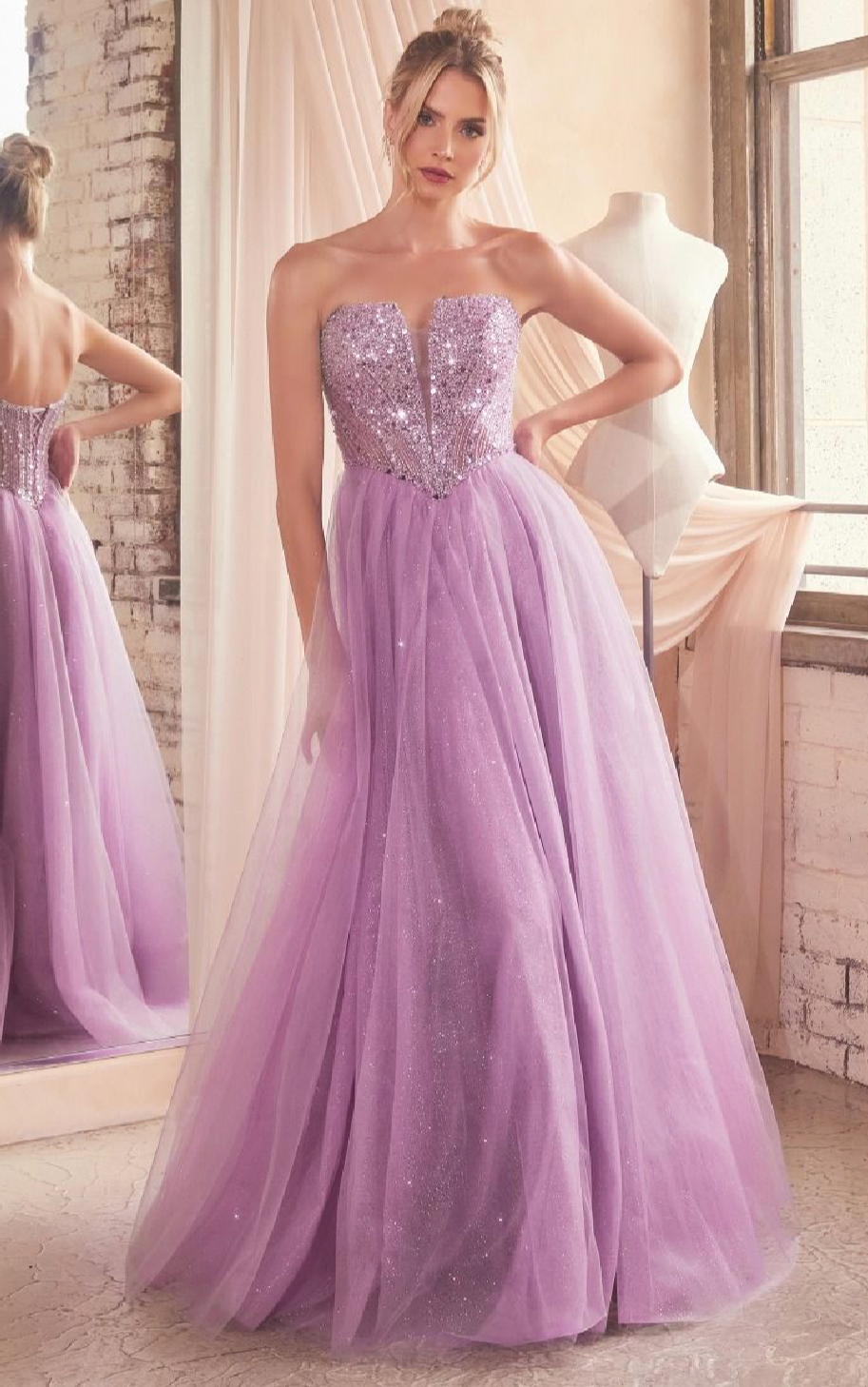 STRAPLESS SEQUIN & TULLE A-LINE DRESS
