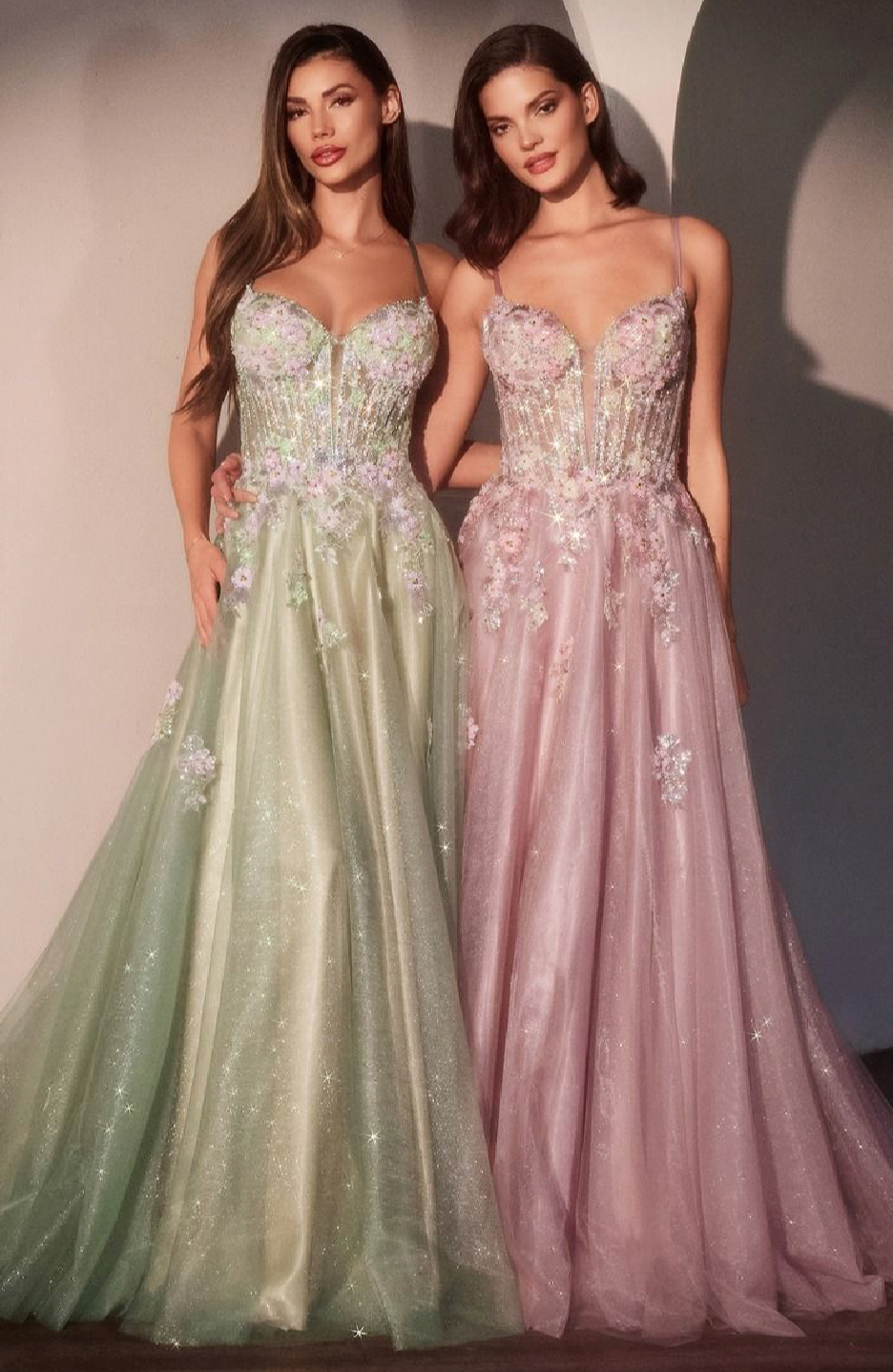 FLORAL A-LINE LAYERED GLITTER TULLE DRESS