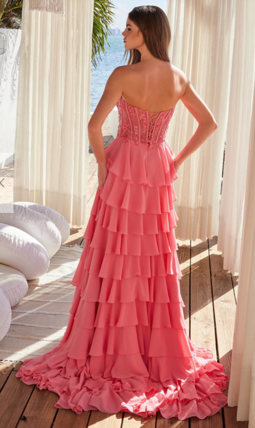 Strapless Sweetheart Top Layered Chiffon Dress