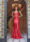 Satin Fitted Strapless Dress with Sweeping Train