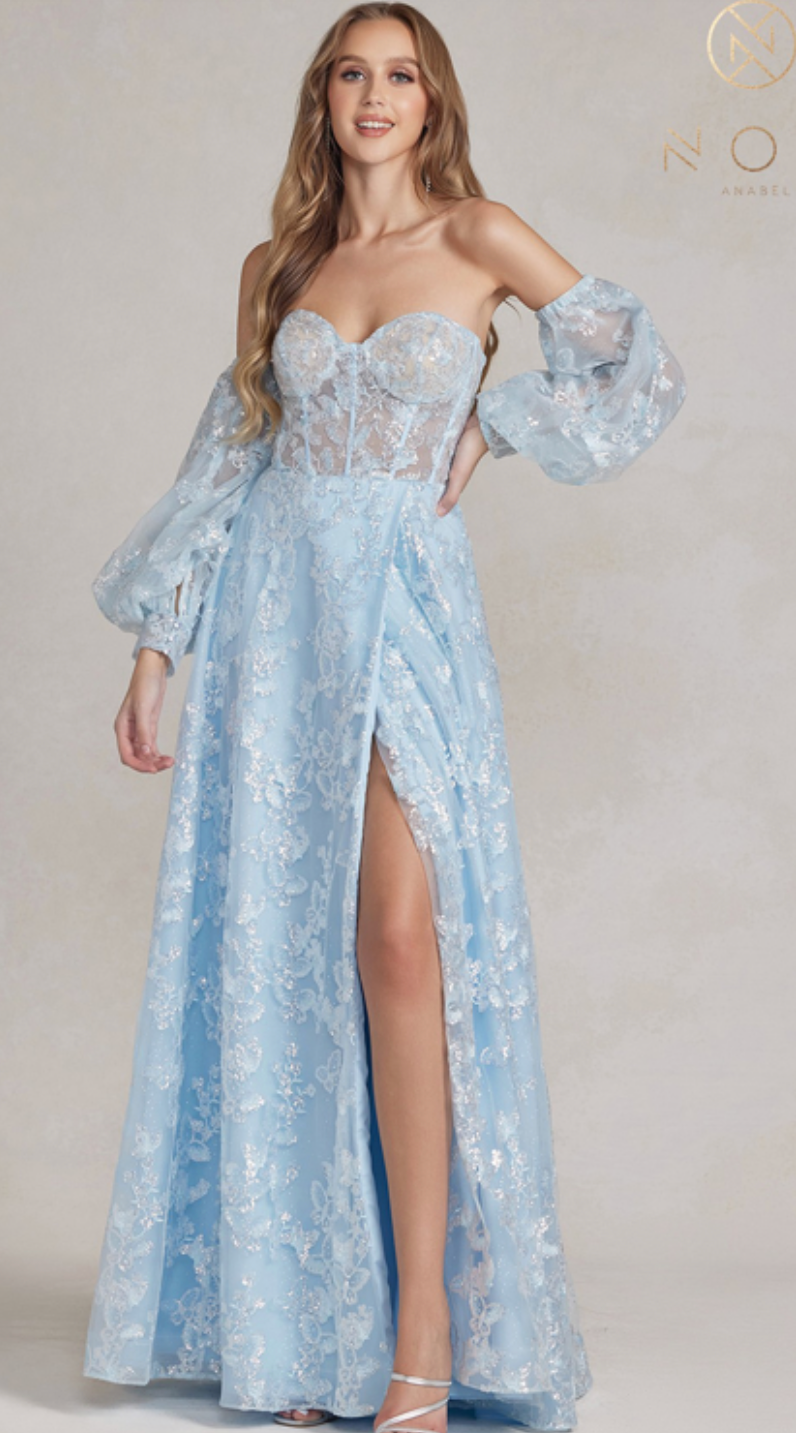 Strapless A-Line Gown with Butterfly Applique