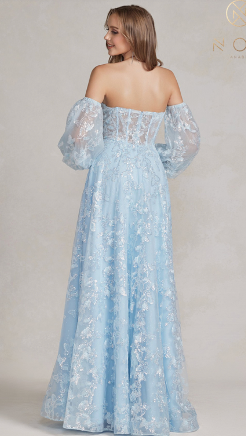 Strapless A-Line Gown with Butterfly Applique