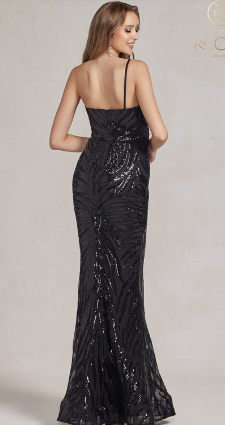 One-Shoulder Pattern Sequin Gown
