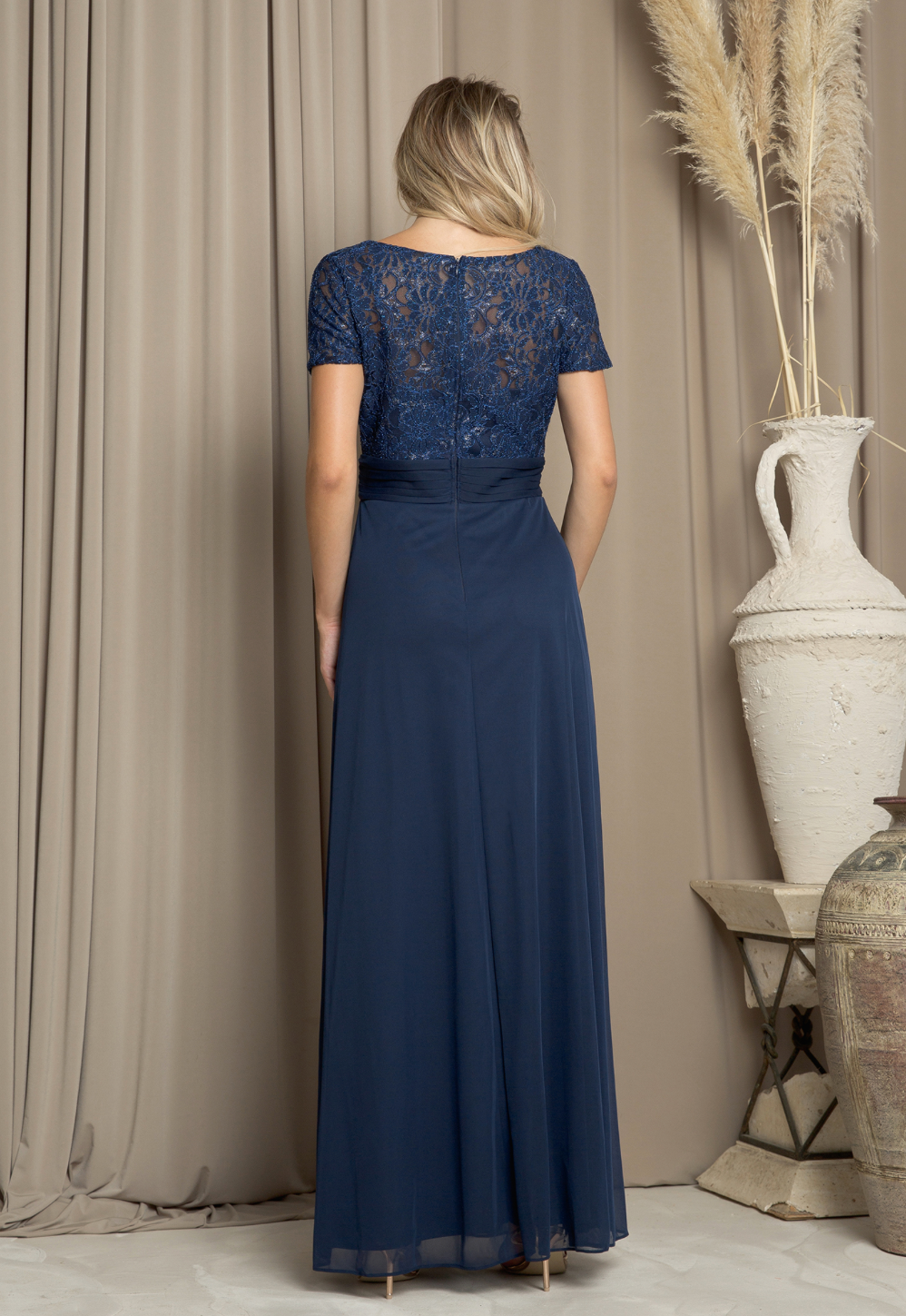Short Sleeve Mama Lace and Stretch Chiffon Dress