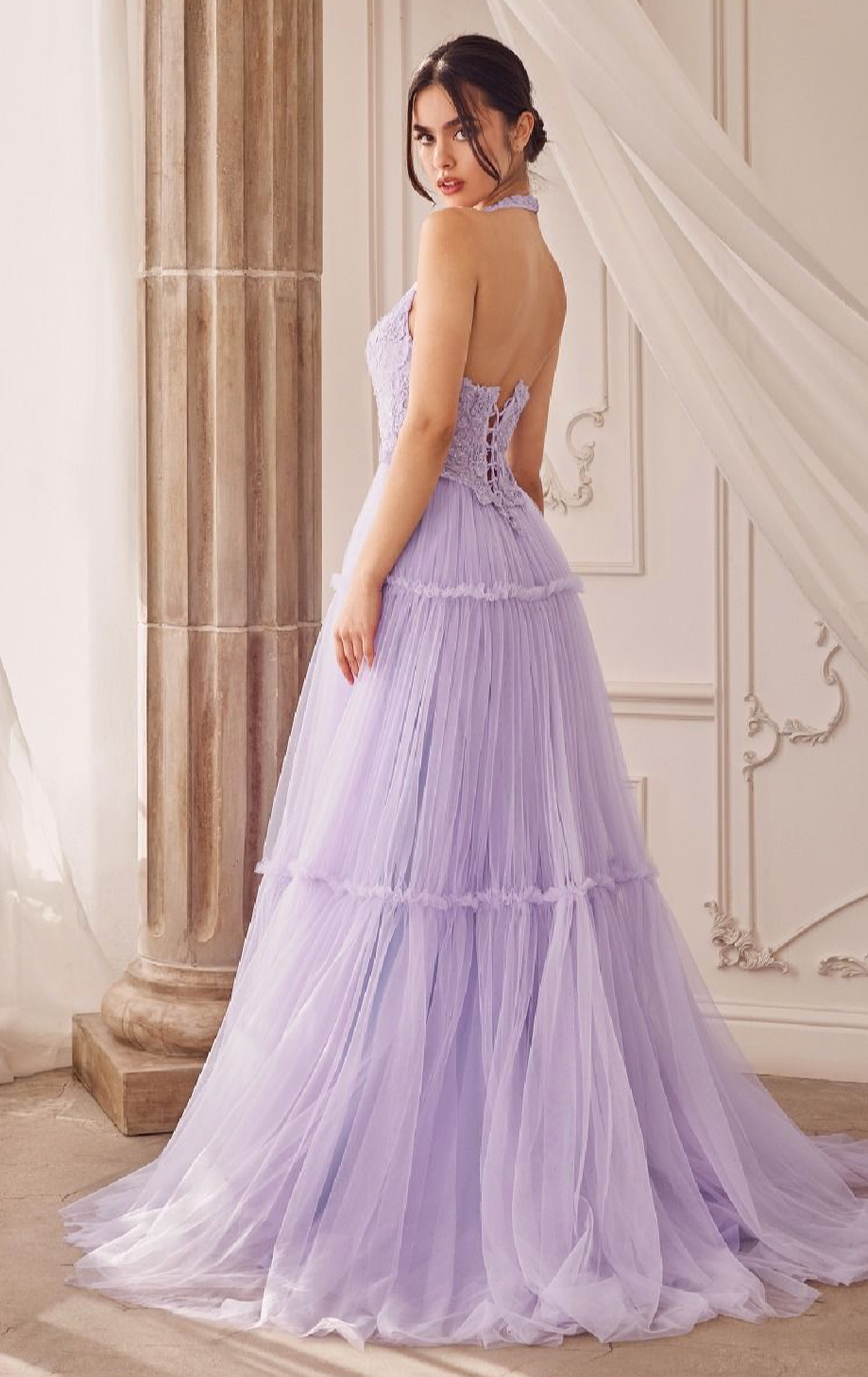 GARDEN LACE HALTER GOWN WITH TIER SKIRT
