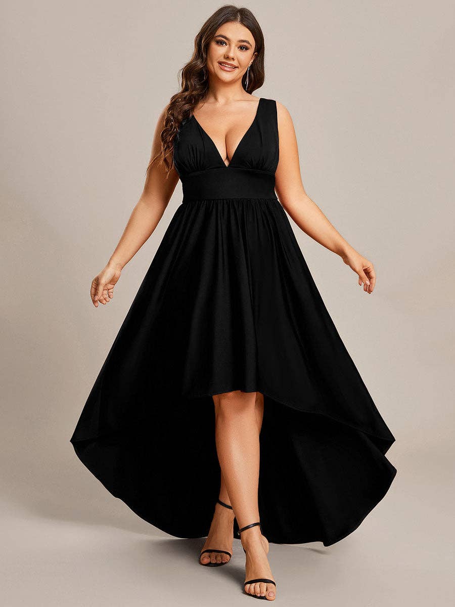 Plus Size High Low Deep V Neck Sleeveless Dress